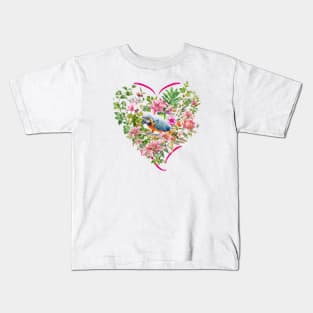 Floral heart with Blue Parrot Kids T-Shirt